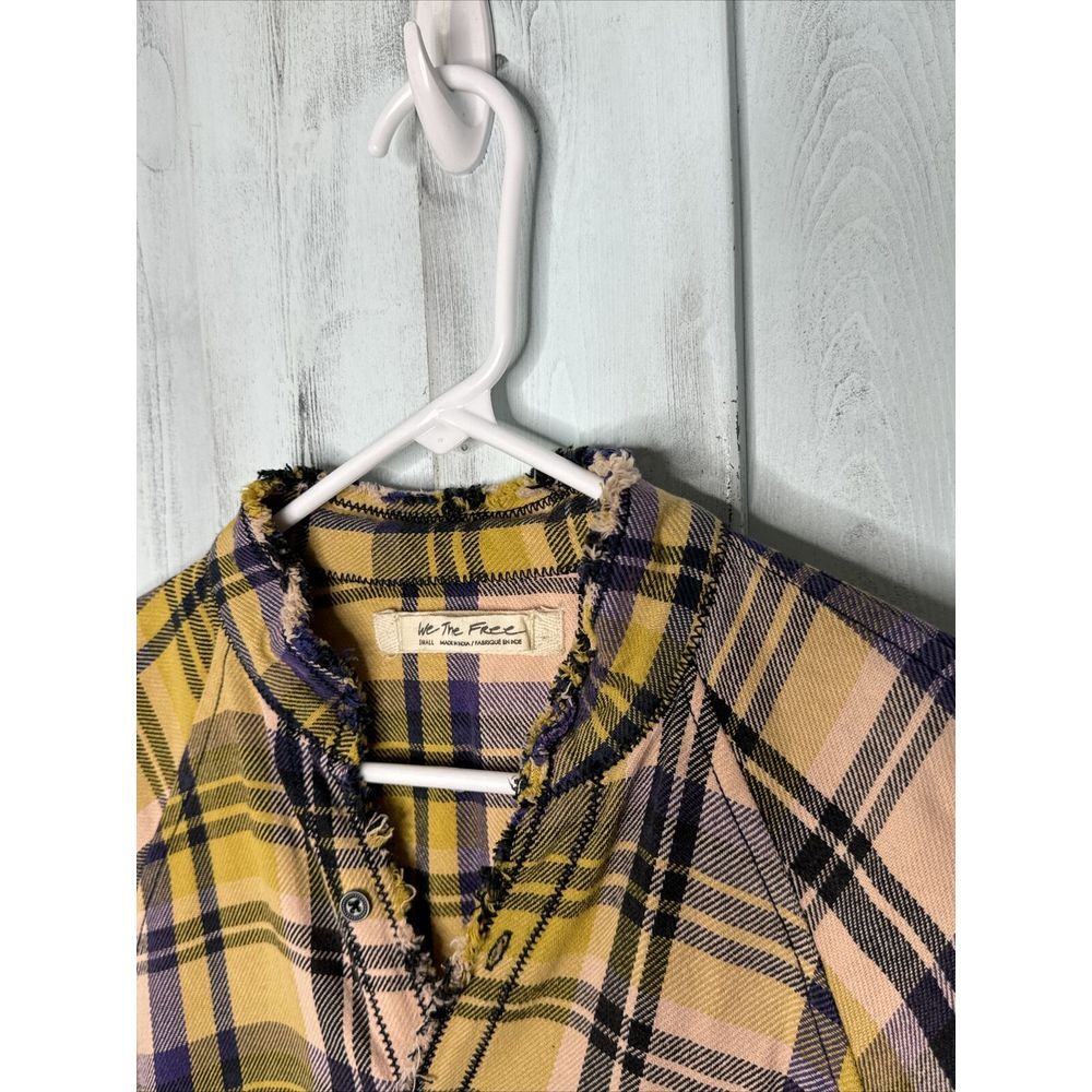 WE THE FREE PEOPLE SUMMER DAYDREAM YELLOW PLAID OVERSIZE BUTTON UP TUNIC SHIRT S - Picture 6 of 16